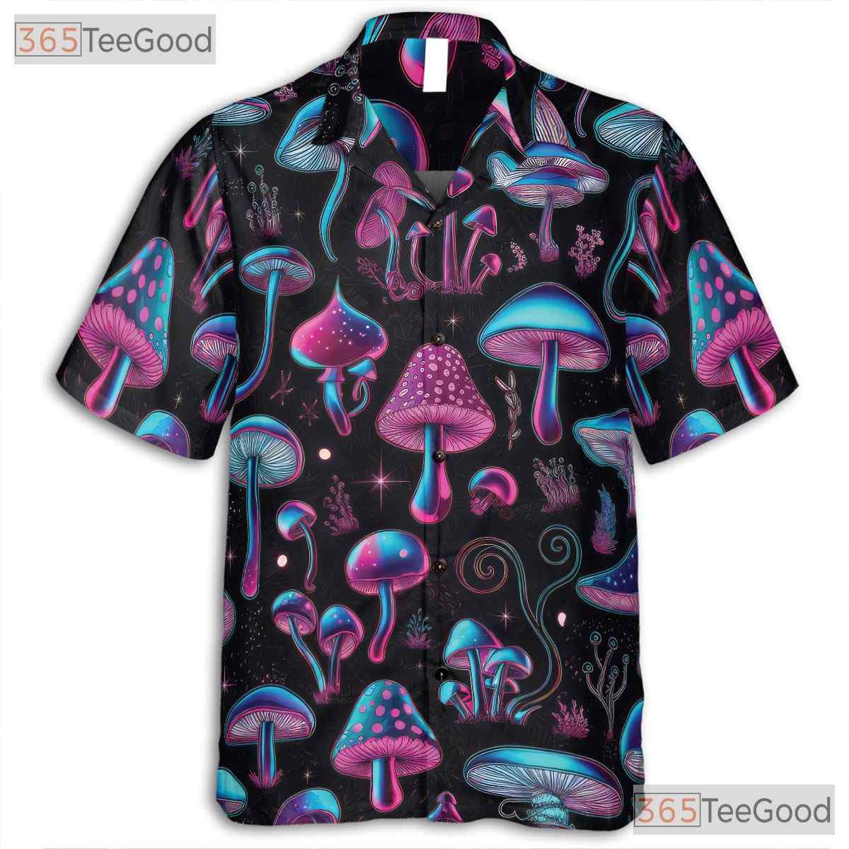 Neon Mushroom Print Hawaiian Shirt Unisex Tropical Summer Top