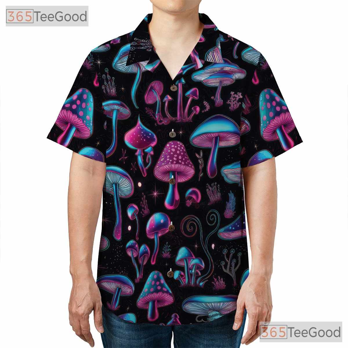 Neon Mushroom Print Hawaiian Shirt Unisex Tropical Summer Top