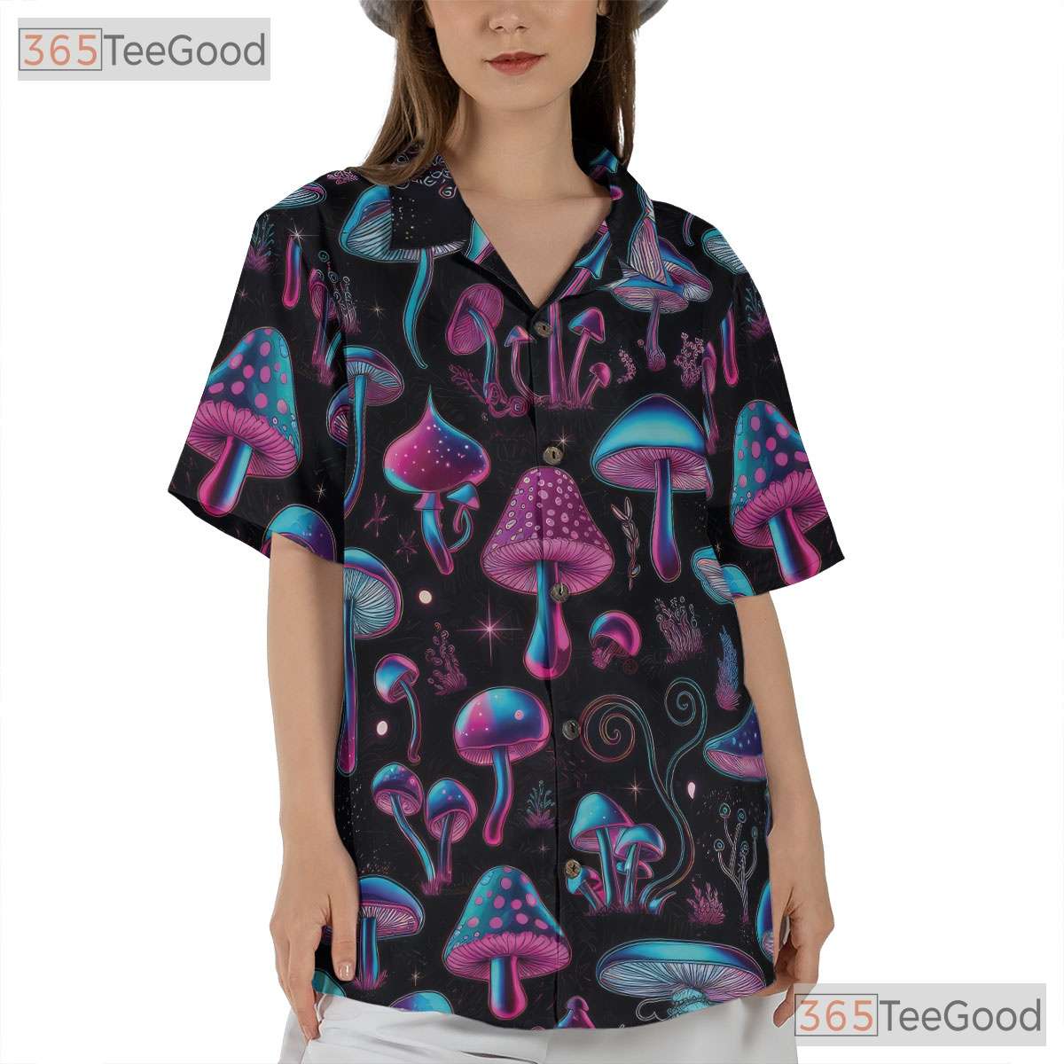 Neon Mushroom Print Hawaiian Shirt Unisex Tropical Summer Top