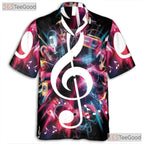 Neon Music Treble Clef DJ Guitar Mic Band Concert Hawaiian Tee Unisex Top