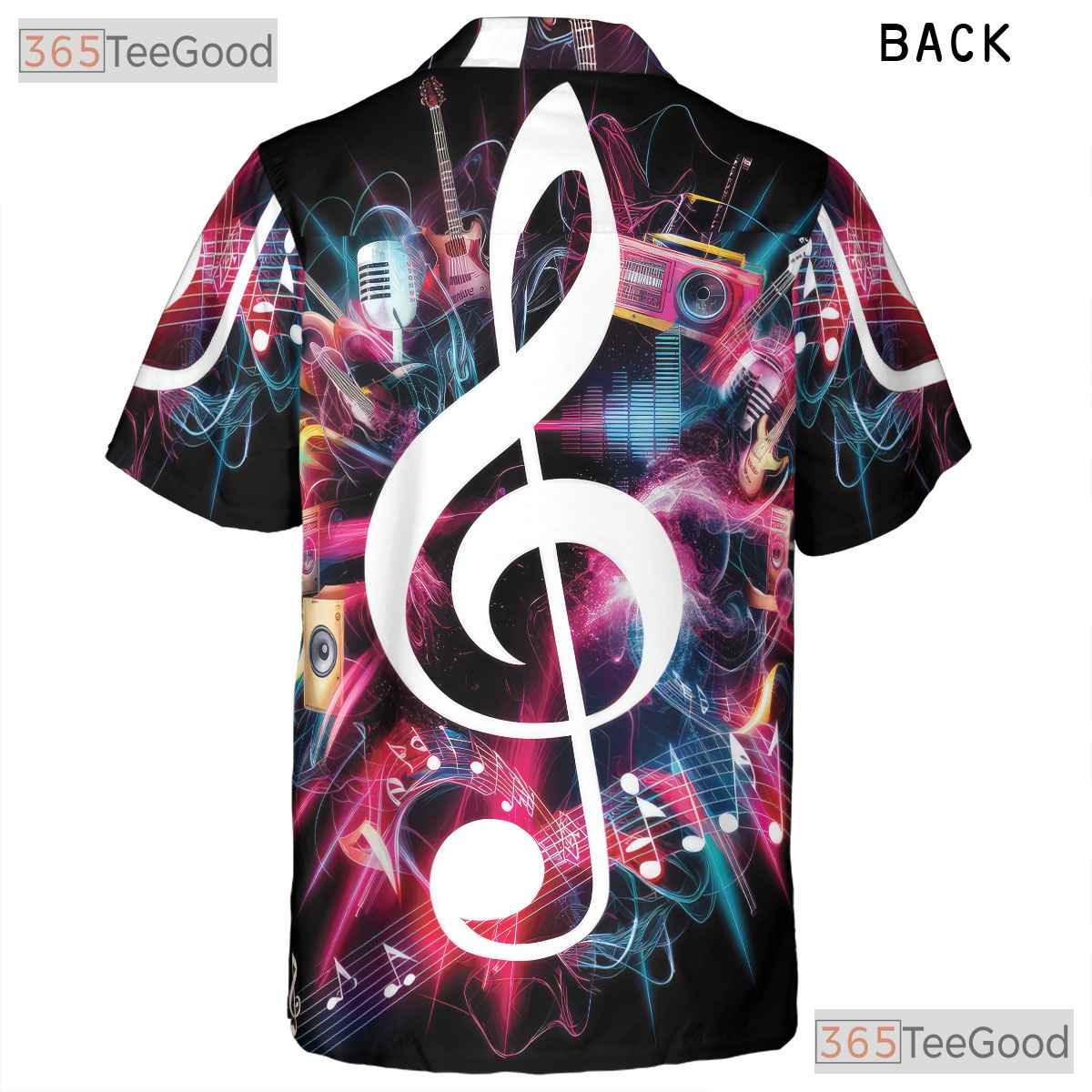 Neon Music Treble Clef DJ Guitar Mic Band Concert Hawaiian Tee Unisex Top