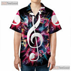 Neon Music Treble Clef DJ Guitar Mic Band Concert Hawaiian Tee Unisex Top