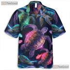 Neon Ocean Glow Sea Turtle Aloha Beach Hawaiian Tee Men Women Summer Outfit Top