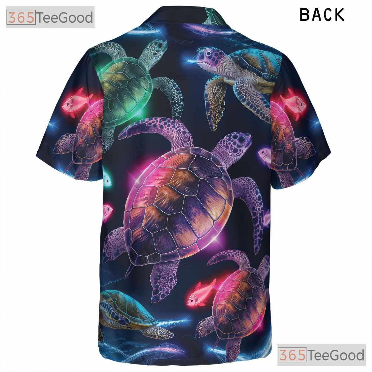 Neon Ocean Glow Sea Turtle Aloha Beach Hawaiian Tee Men Women Summer Outfit Top