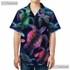 Neon Ocean Glow Sea Turtle Aloha Beach Hawaiian Tee Men Women Summer Outfit Top