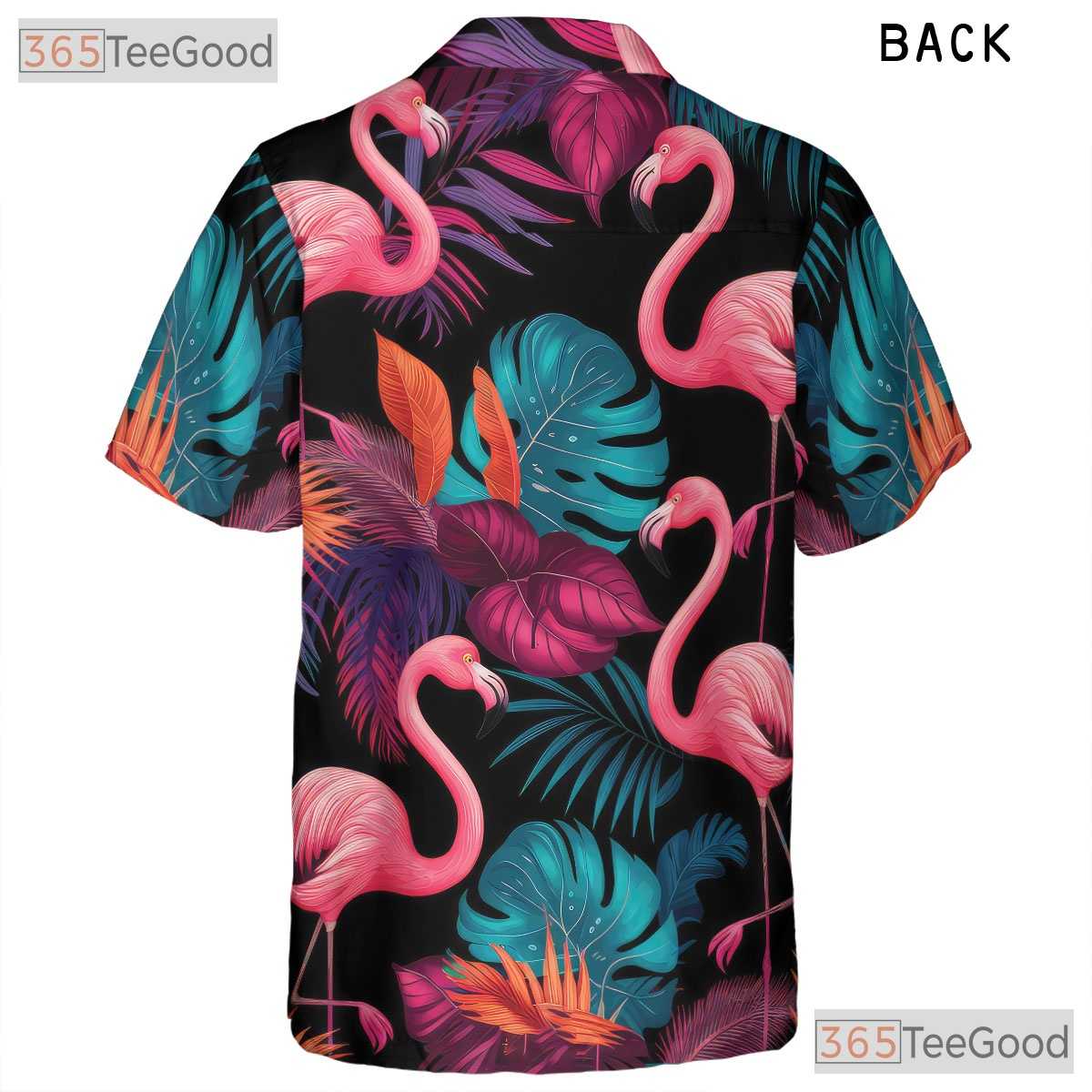 Neon Pink Flamingos Black Tropical Party Hawaiian Tee Unisex Beach Outfit