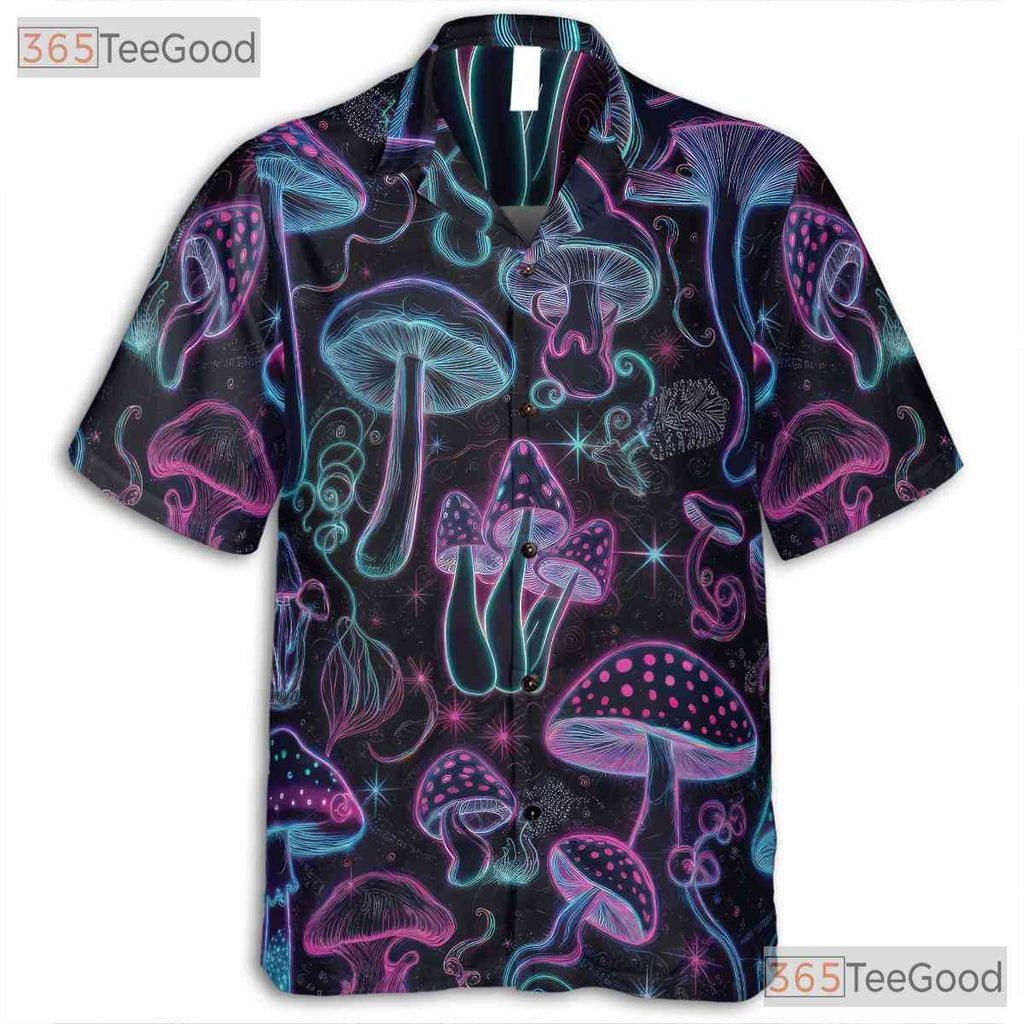 Neon Psychedelic Mushroom Hawaiian Shirt, Trippy Festival Wear Unisex