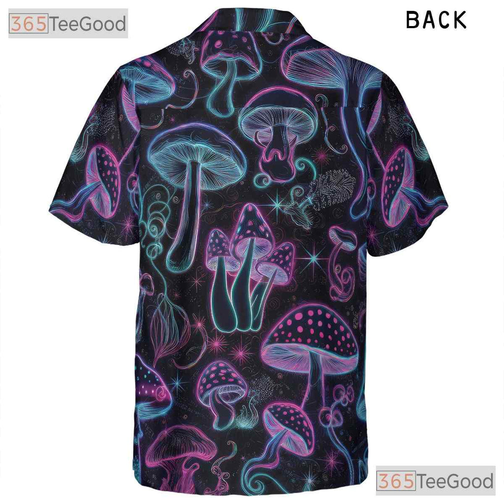 Neon Psychedelic Mushroom Hawaiian Shirt, Trippy Festival Wear Unisex