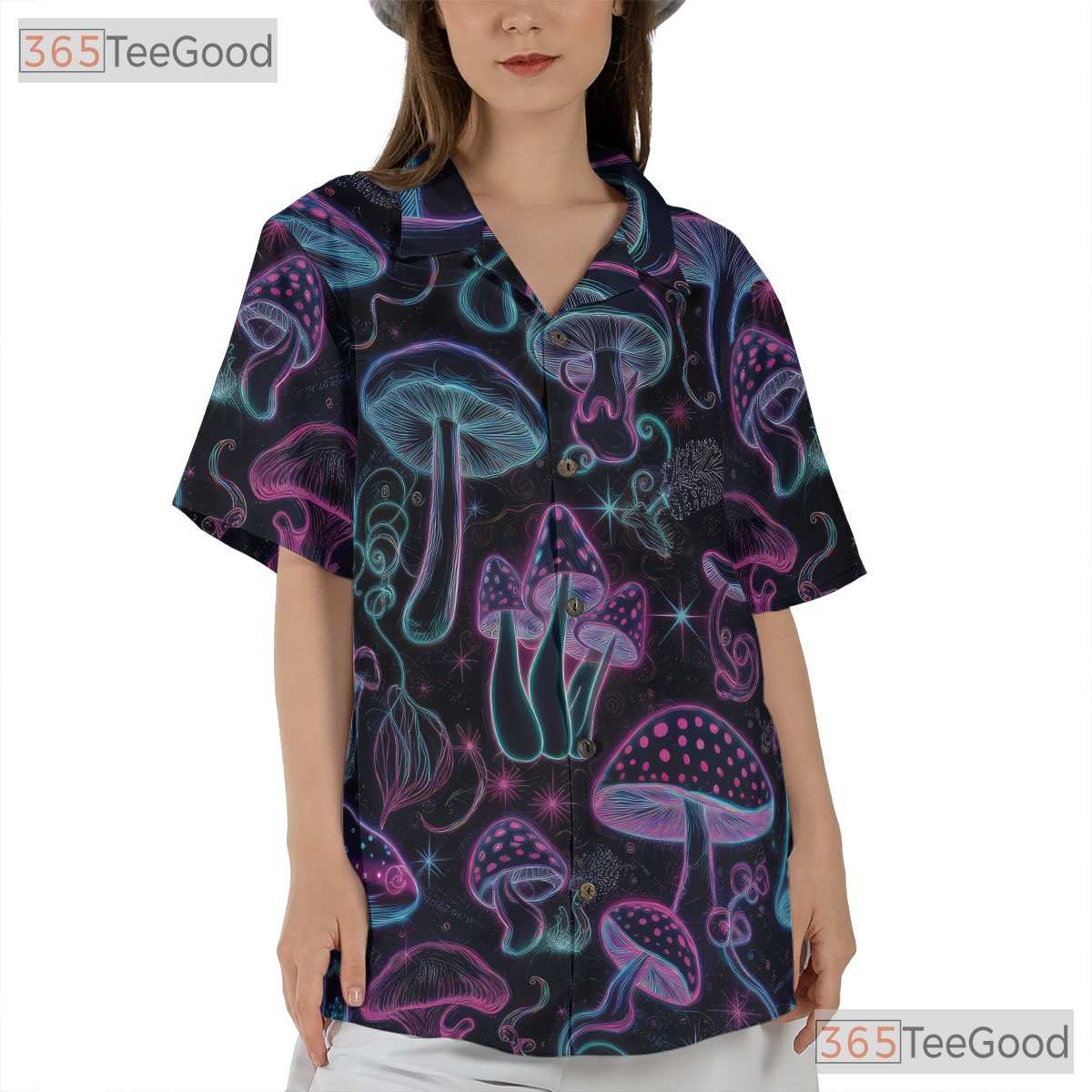 Neon Psychedelic Mushroom Hawaiian Shirt, Trippy Festival Wear Unisex