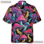 Neon Psychedelic Trippy Mushroom Fungi Black Hawaiian Shirt Unisex Summer Top