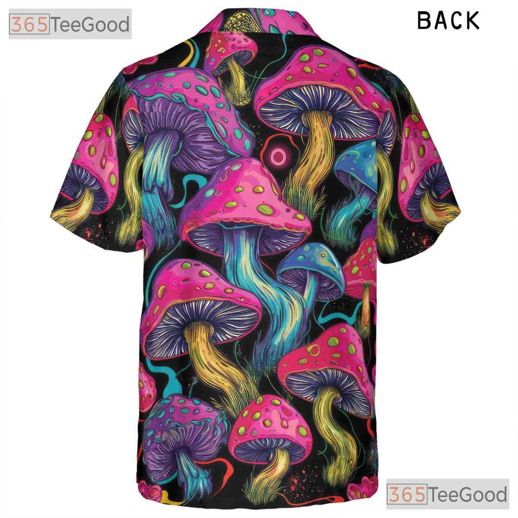 Neon Psychedelic Trippy Mushroom Fungi Black Hawaiian Shirt Unisex Summer Top