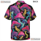 Neon Psychedelic Trippy Mushroom Fungi Black Hawaiian Shirt Unisex Summer Top