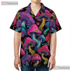 Neon Psychedelic Trippy Mushroom Fungi Black Hawaiian Shirt Unisex Summer Top