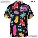 Neon Retro Roller Skate Hawaiian Tee- Unisex Pineapple Palm Summer Beach Top
