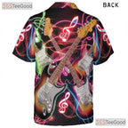 Neon Rock Music Notes Electric Guitar Black Concert Hawaiian Shirt Unisex