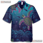 Neon Sea Turtle Coral Reef Hawaiian Shirt- Unisex Tropical Ocean Aloha Top