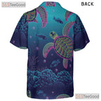 Neon Sea Turtle Coral Reef Hawaiian Shirt- Unisex Tropical Ocean Aloha Top