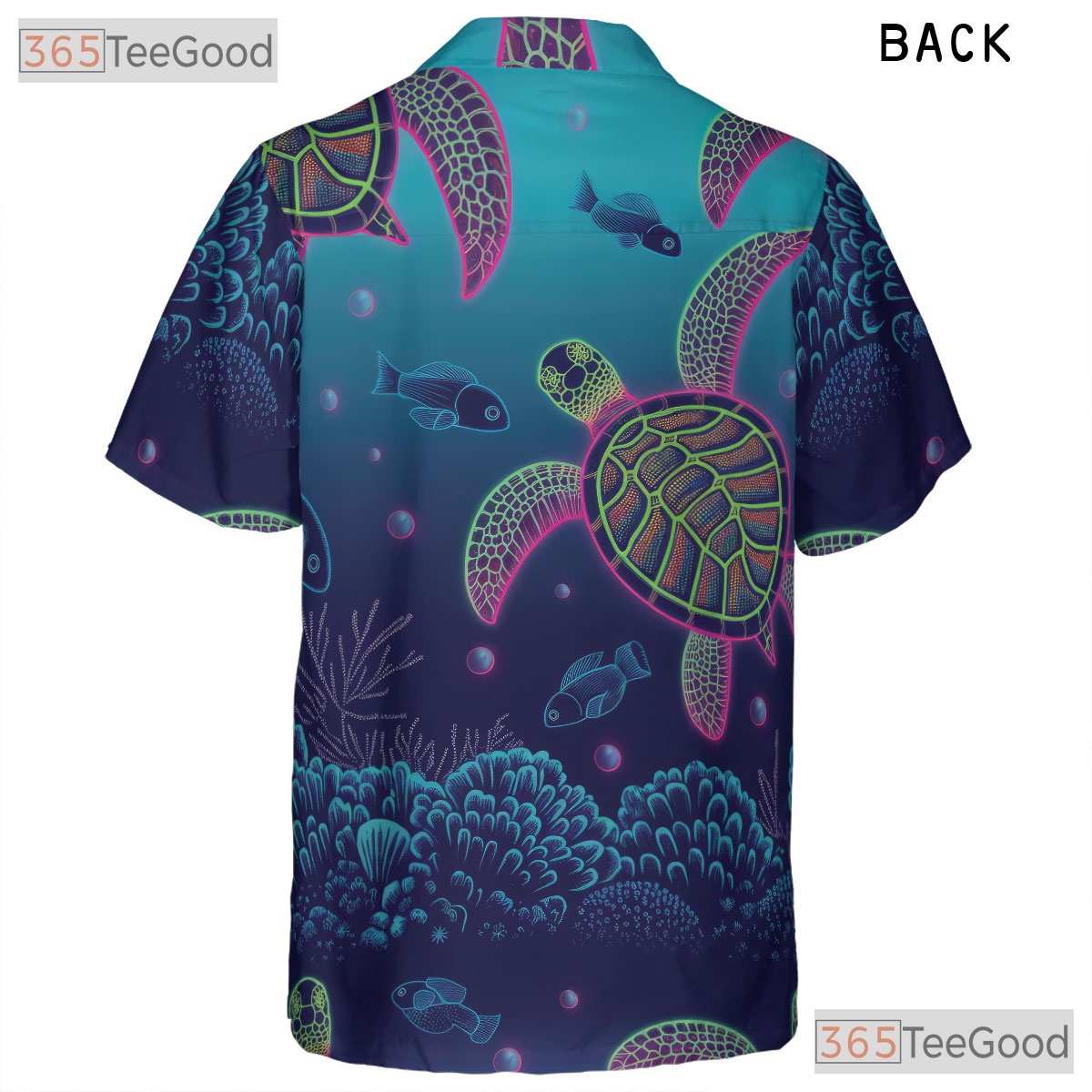 Neon Sea Turtle Coral Reef Hawaiian Shirt- Unisex Tropical Ocean Aloha Top
