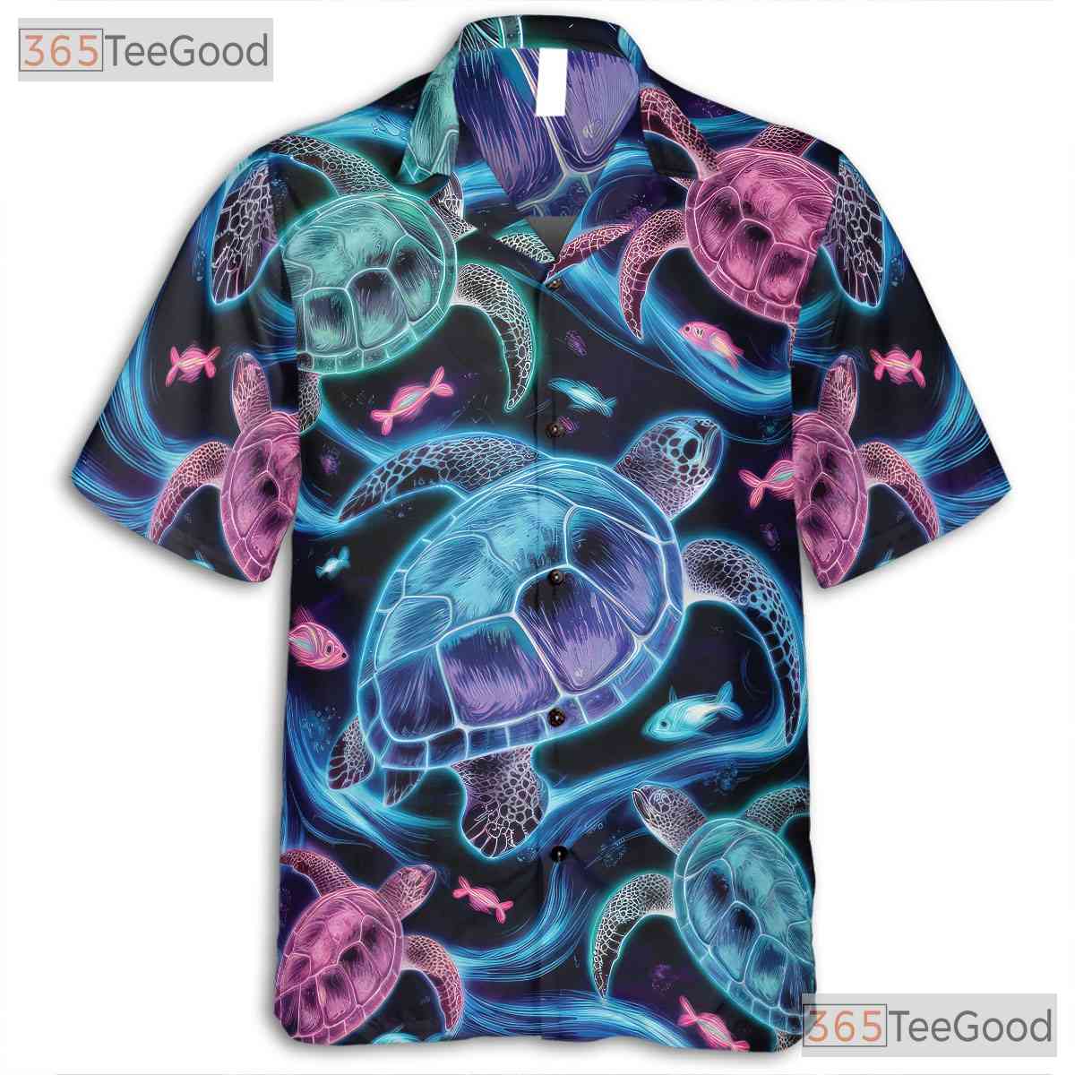 Neon Sea Turtle Vibrant Ocean Aloha Beachwear Hawaiian Shirt Unisex Summer Top