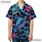 Neon Sea Turtle Vibrant Ocean Aloha Beachwear Hawaiian Shirt Unisex Summer Top