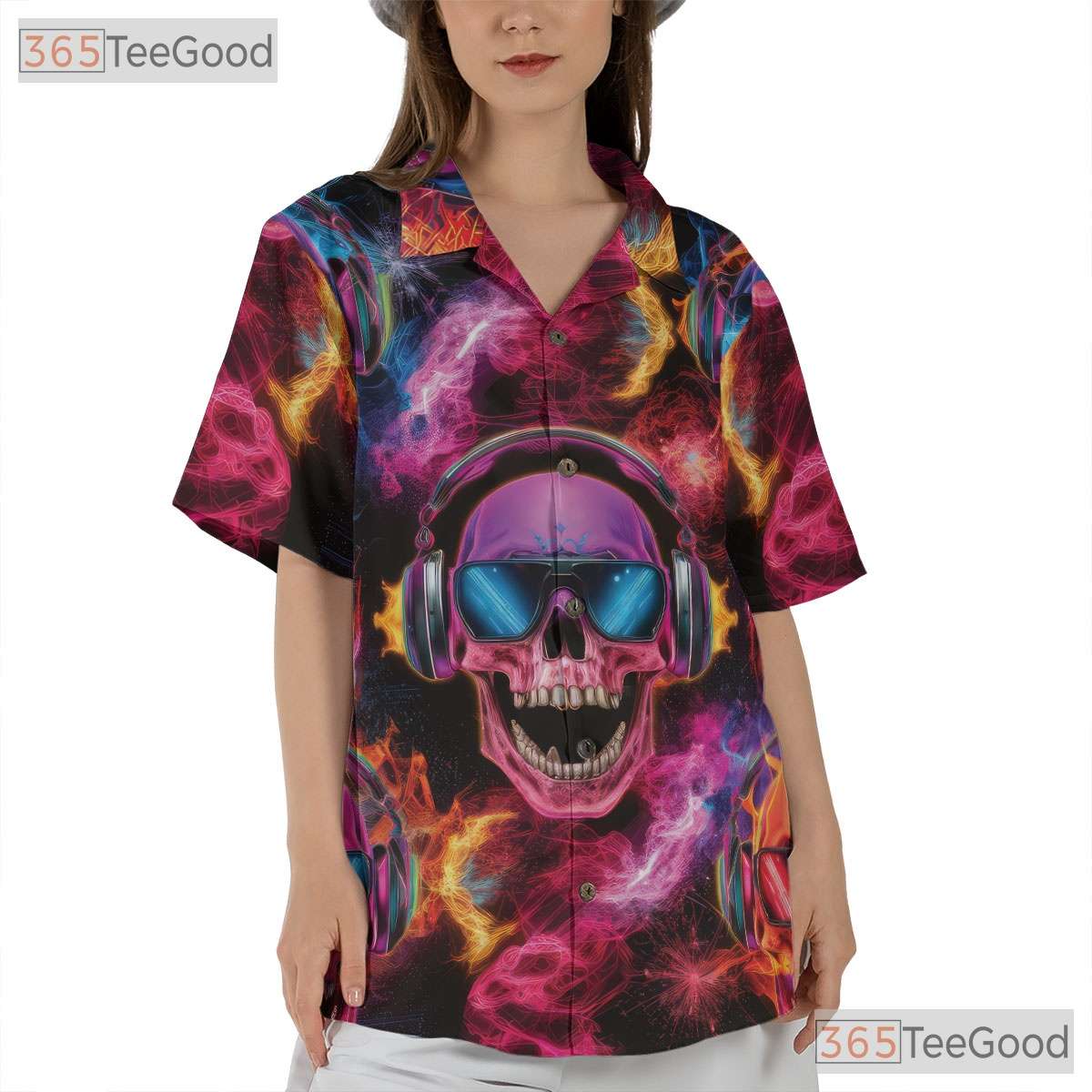 Neon Skeleton Gothic Skull Hawaiian Shirt Unisex Summer Beach Party Outfit