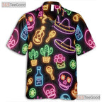Neon Skull Cactus Guitar Hawaiian Tee- Unisex Fiesta Summer Party Apparel