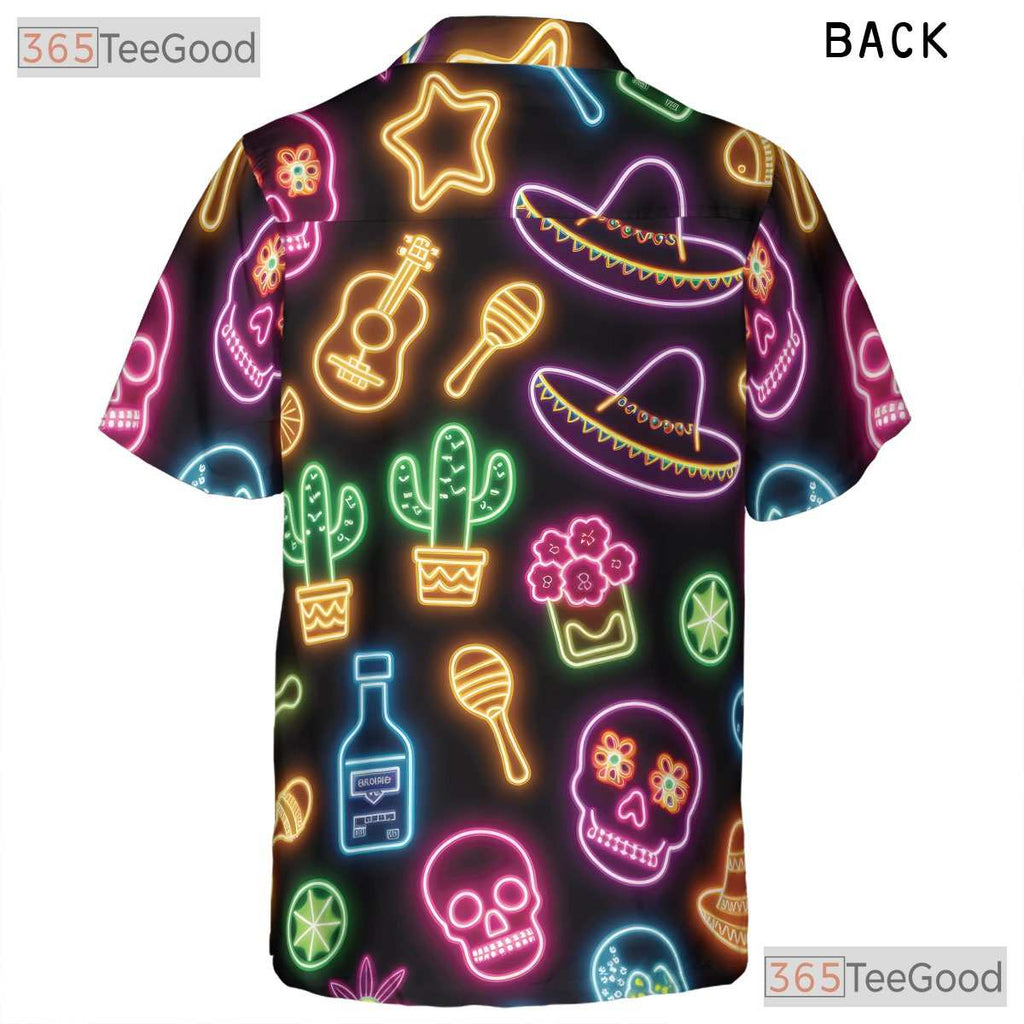 Neon Skull Cactus Guitar Hawaiian Tee- Unisex Fiesta Summer Party Apparel