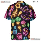 Neon Skull Cactus Guitar Hawaiian Tee- Unisex Fiesta Summer Party Apparel