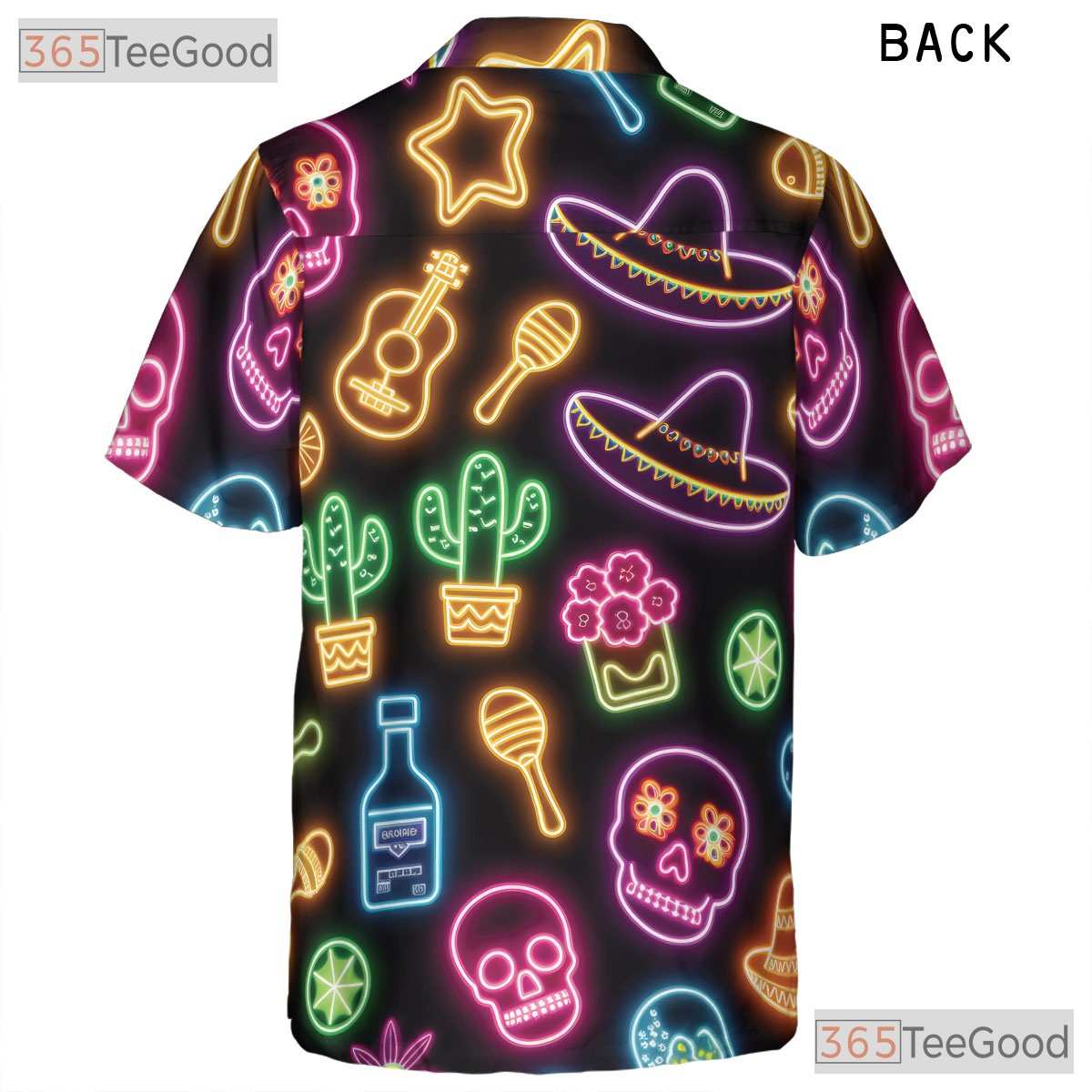 Neon Skull Cactus Guitar Hawaiian Tee- Unisex Fiesta Summer Party Apparel