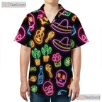 Neon Skull Cactus Guitar Hawaiian Tee- Unisex Fiesta Summer Party Apparel