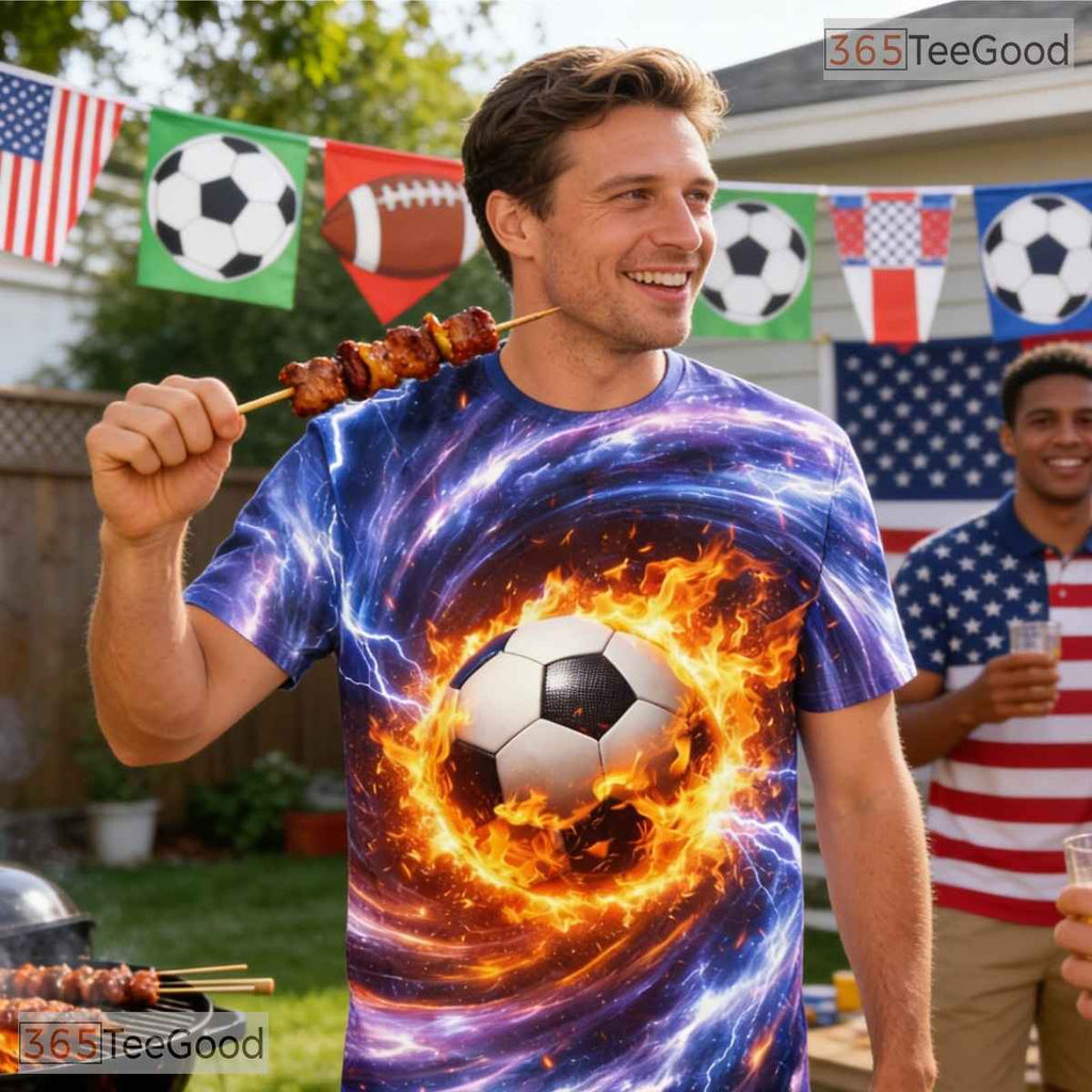 Neon Glowing Soccer Ball Sports Graphic Art 3D Printed Casual Unisex T-Shirts