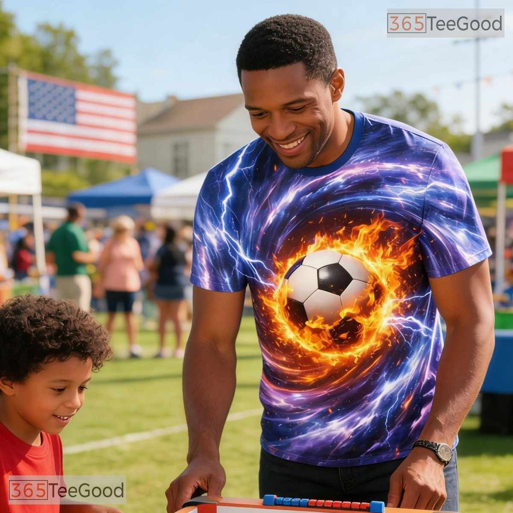 Neon Glowing Soccer Ball Sports Graphic Art 3D Printed Casual Unisex T-Shirts