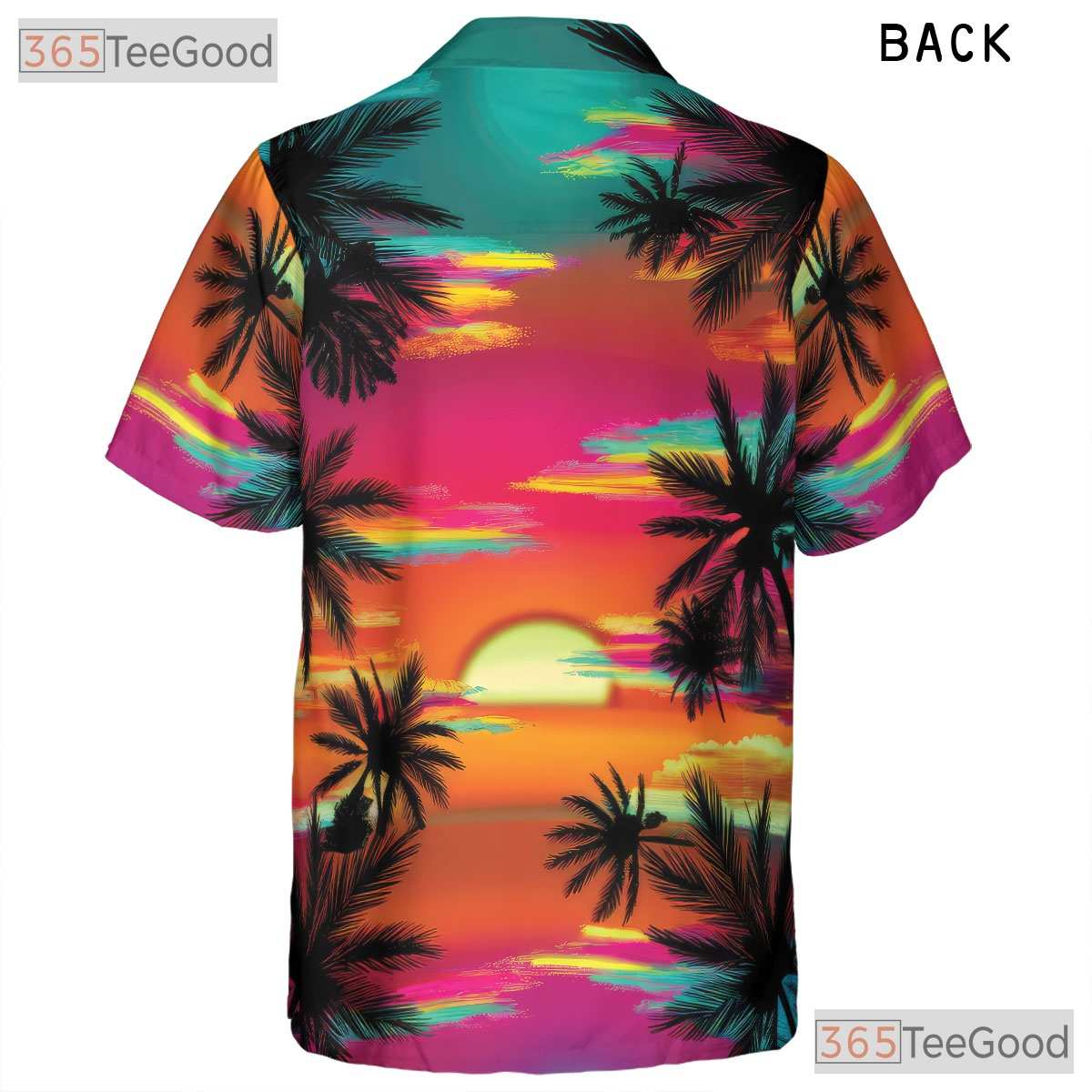 Neon Sunset Palm Tree Tropical Aloha Print Hawaiian Shirt Men Women Outfit