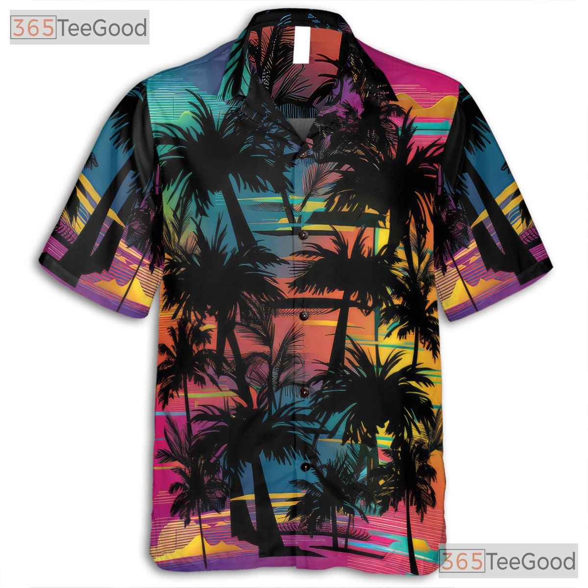 Neon Sunset Palm Tree Tropical Beach Aloha Hawaiian Shirt Unisex Summer Top