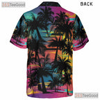 Neon Sunset Palm Tree Tropical Beach Aloha Hawaiian Shirt Unisex Summer Top