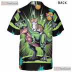 Neon T-Rex Cat Riding Hawaiian Shirt- Unisex Funny Pineapple Luau Party Top