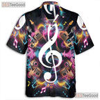 Neon Treble Clef Music DJ Guitar Microphone Aloha Band Hawaiian Shirt Unisex