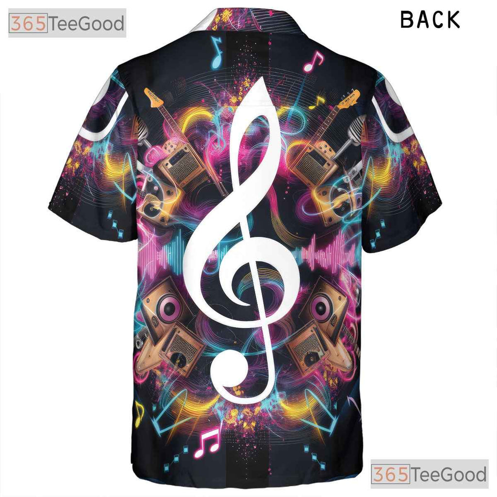 Neon Treble Clef Music DJ Guitar Microphone Aloha Band Hawaiian Shirt Unisex