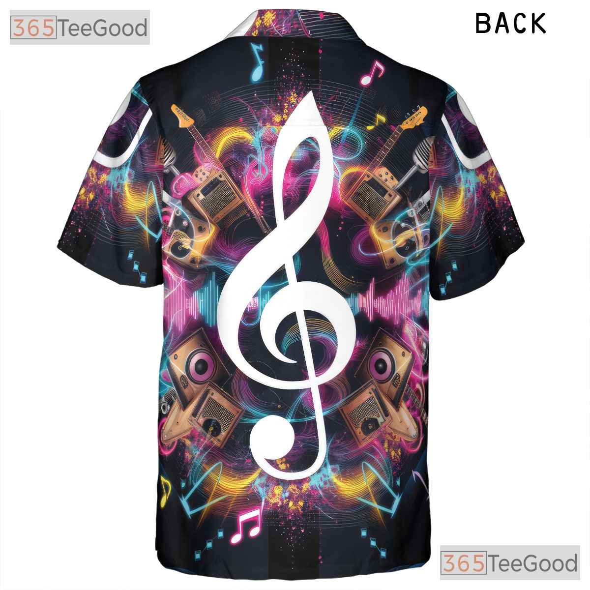 Neon Treble Clef Music DJ Guitar Microphone Aloha Band Hawaiian Shirt Unisex