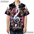 Neon Treble Clef Music DJ Guitar Microphone Aloha Band Hawaiian Shirt Unisex