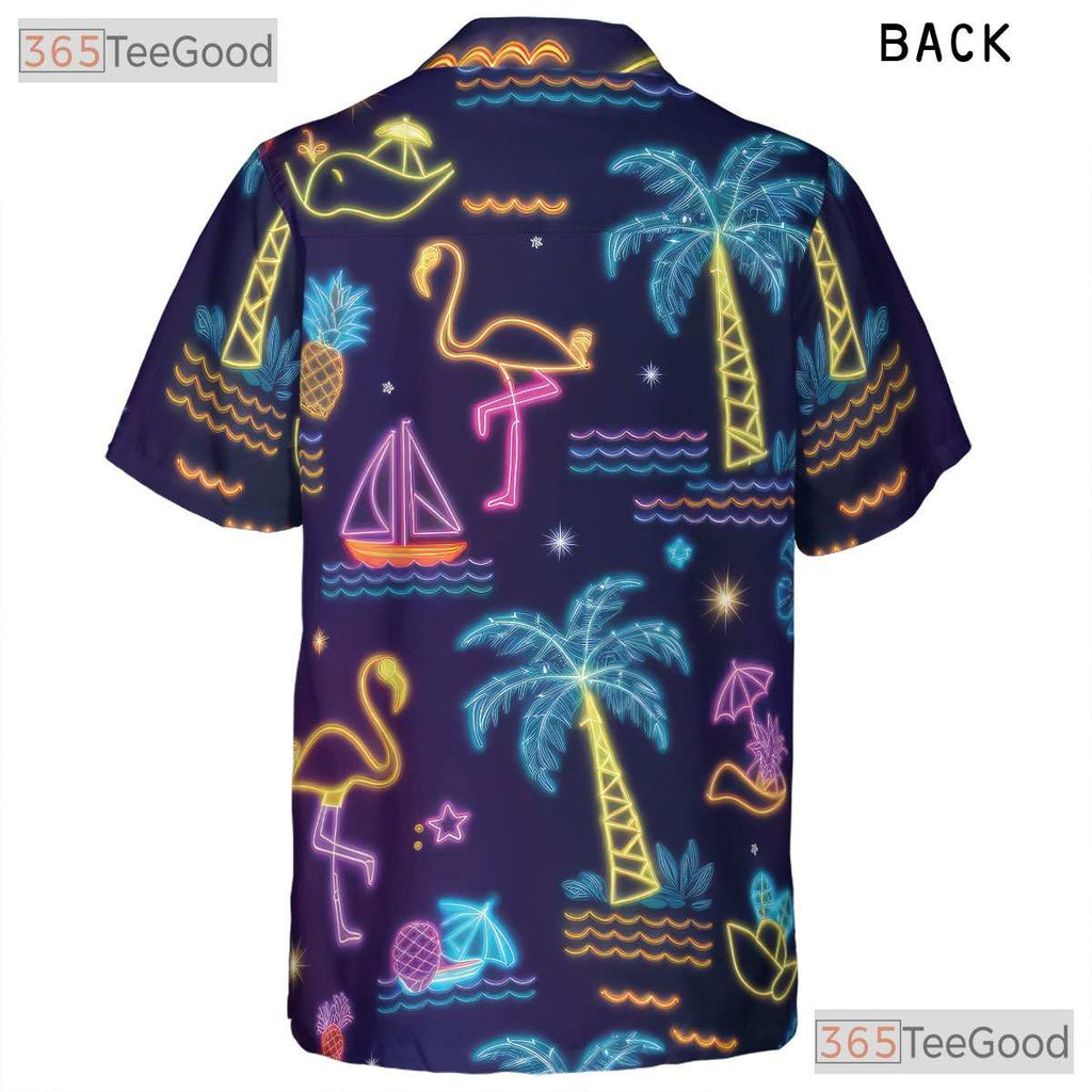 Neon Tropical Retro Flamingo Aloha Hawaiian Tee Unisex Summer Beach Party Top