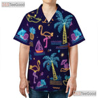 Neon Tropical Retro Flamingo Aloha Hawaiian Tee Unisex Summer Beach Party Top