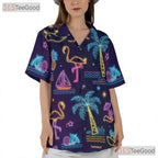 Neon Tropical Retro Flamingo Aloha Hawaiian Tee Unisex Summer Beach Party Top