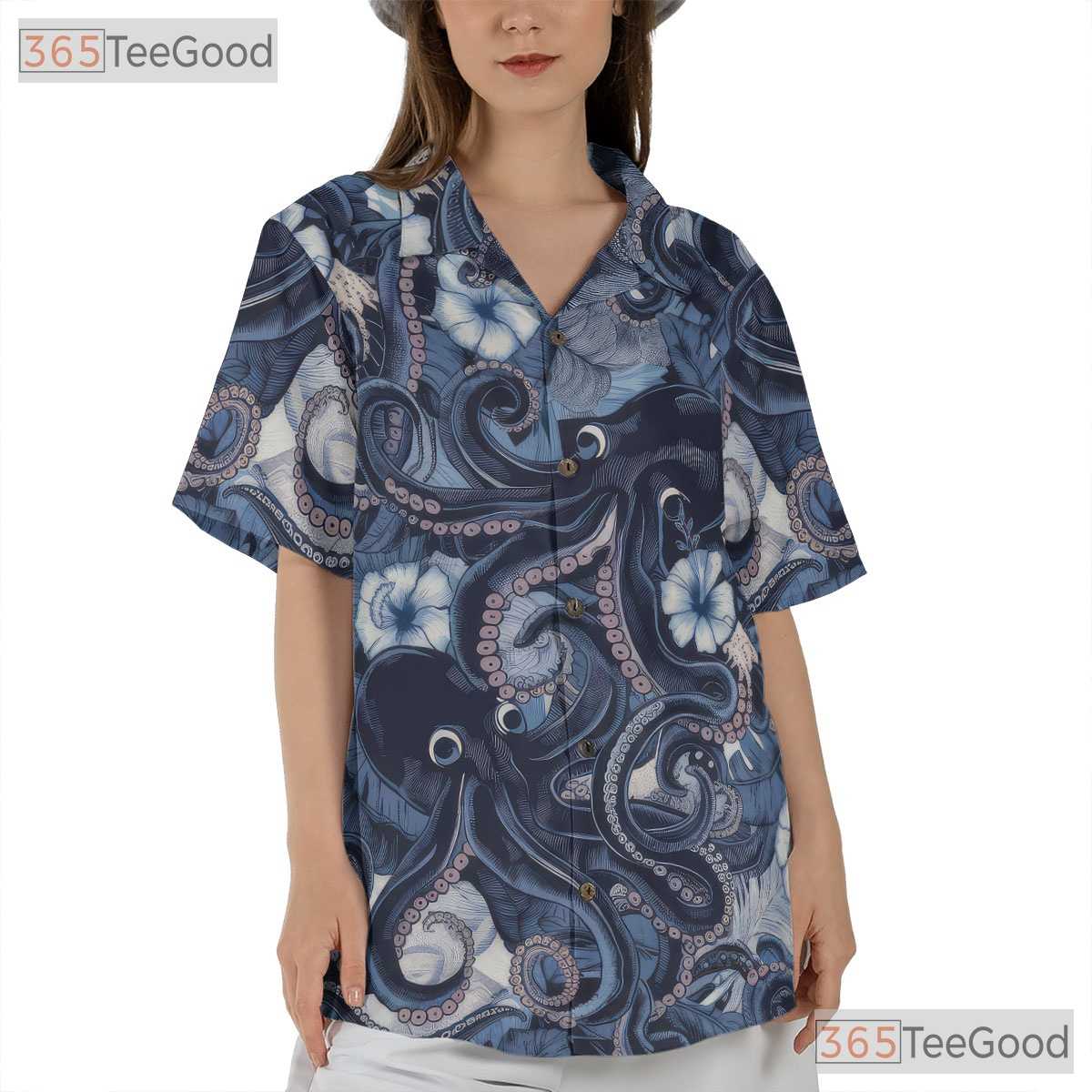 Ocean Octopus Blue Sea Creature Hawaiian Shirt Men Women Tropical Outfit