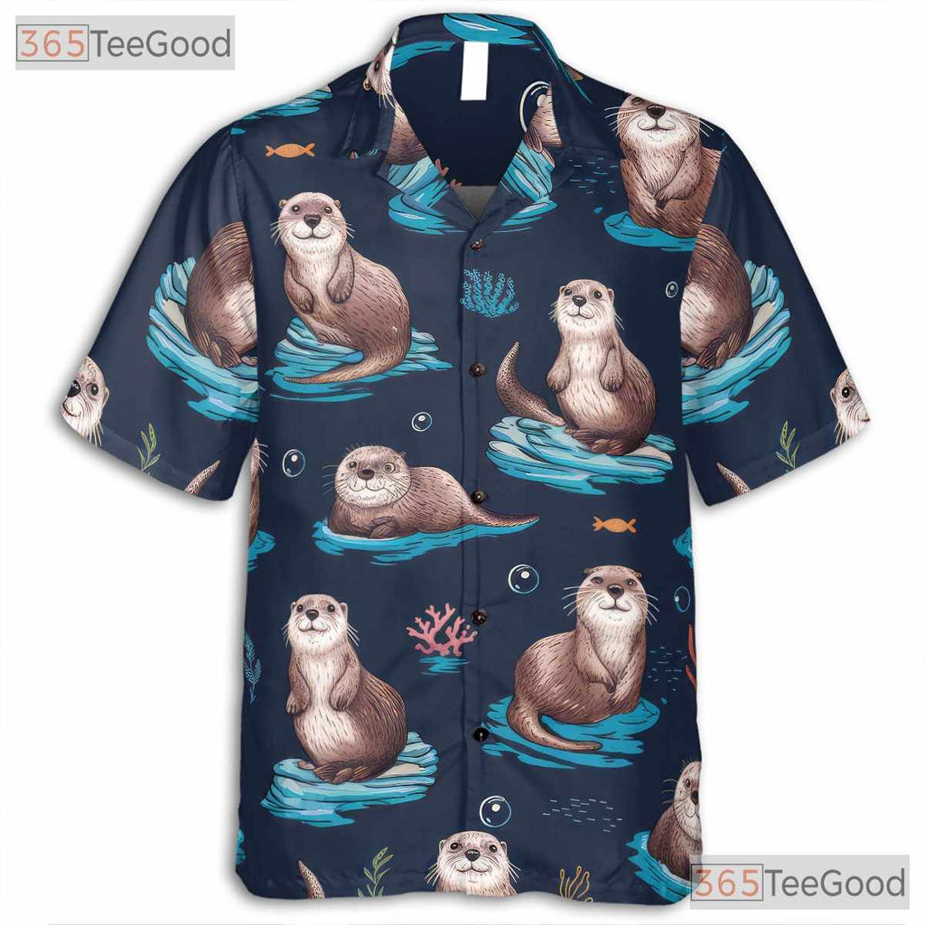 Ocean Pattern Cute Sea Otters Beach Hawaiian Shirt Unisex Aloha Summer Top
