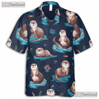Ocean Pattern Cute Sea Otters Beach Hawaiian Shirt Unisex Aloha Summer Top