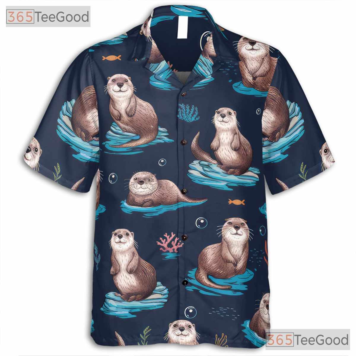 Ocean Pattern Cute Sea Otters Beach Hawaiian Shirt Unisex Aloha Summer Top