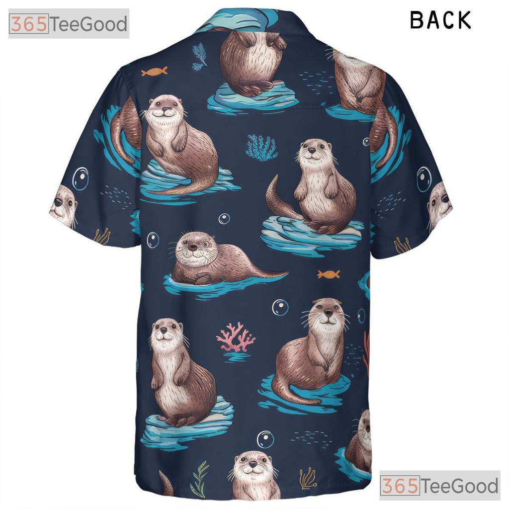 Ocean Pattern Cute Sea Otters Beach Hawaiian Shirt Unisex Aloha Summer Top