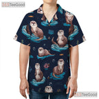 Ocean Pattern Cute Sea Otters Beach Hawaiian Shirt Unisex Aloha Summer Top