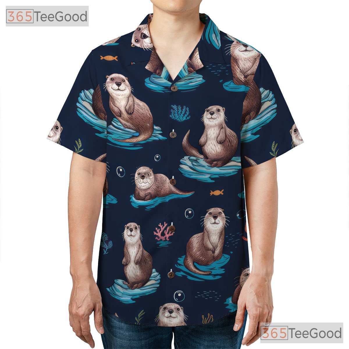 Ocean Pattern Cute Sea Otters Beach Hawaiian Shirt Unisex Aloha Summer Top